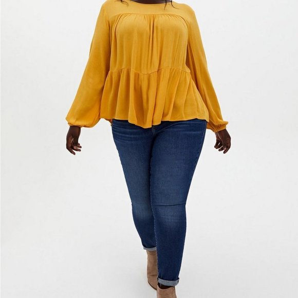 torrid Tops - Torrid Crinkle Gauze long sleeve Tiered Top - Yellow Women's plus size 3